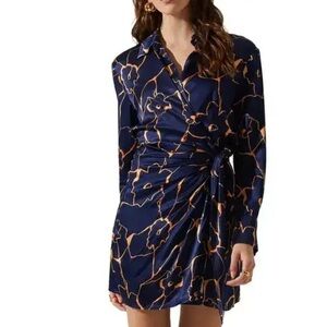 Astr Navy and Gold Floral Long Sleeve Dress